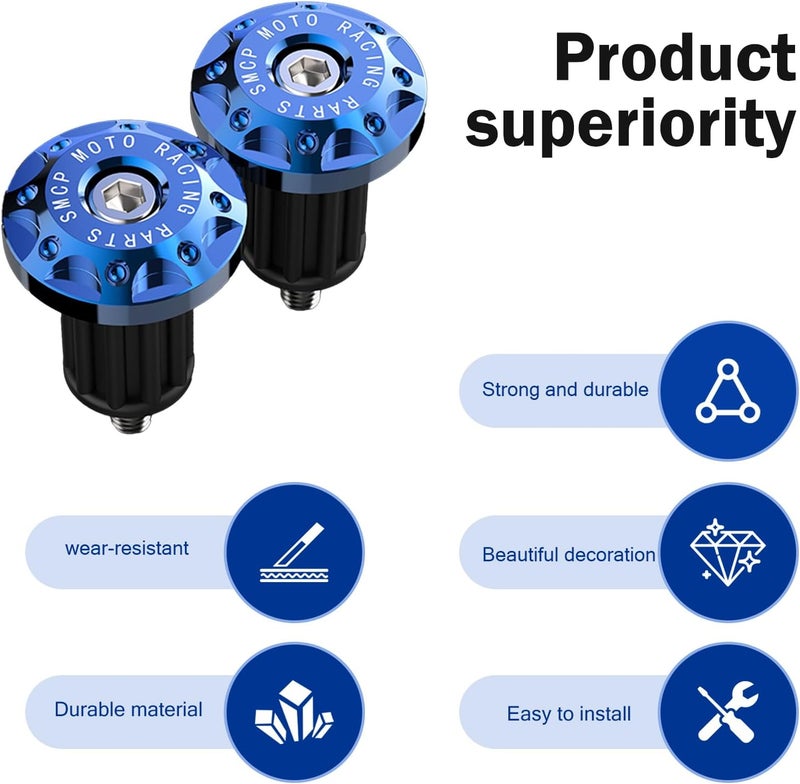Merdege 2 PCS Motorcycle Bar End Plug, Aluminum Alloy Handlebar Grip End Caps for Electric Car Scooters, Off-Road Motorcycles (Blue) - Image 5